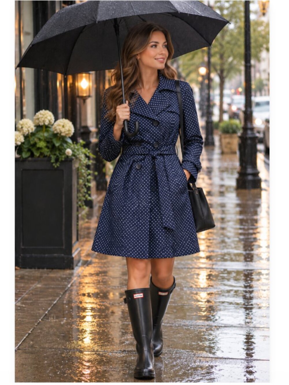 London Fog Navy Blue Polka Dot Belted Trench Coat Women's Large